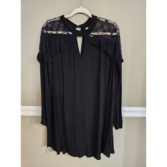 Peppermint Tops - Peppermint Black Lace Yoke Ruffle Blouse Size L Sheer Boho Top